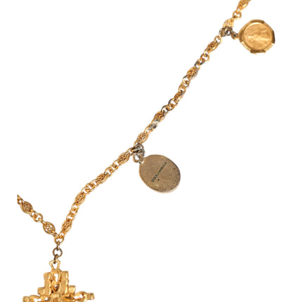 Gold Tone Brass Chain Religious Cross Pendant Necklace