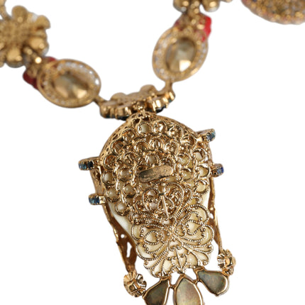 Gold Tone Brass Embellished Ball Chain Statement Necklace