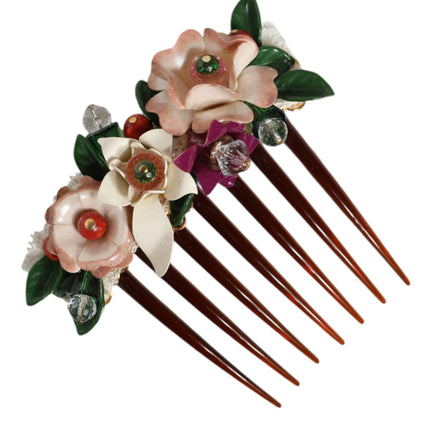 Brown Plastic Crystal Floral Women Hair Comb