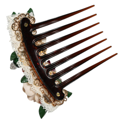 Brown Plastic Crystal Floral Women Hair Comb