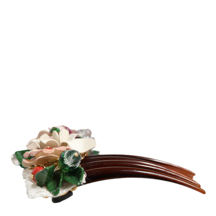 Brown Plastic Crystal Floral Women Hair Comb