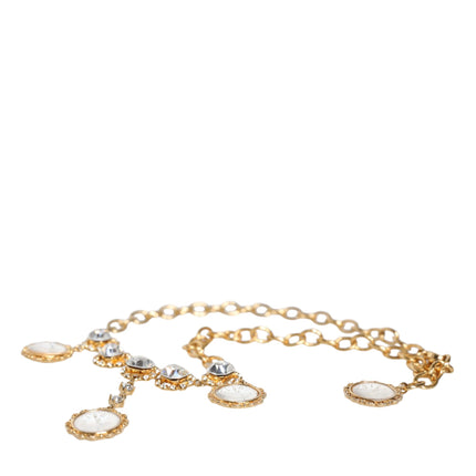 Gold Chain Brass Crystal Clock Statement Necklace