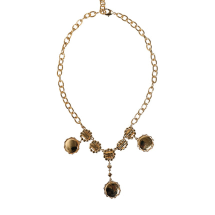 Gold Chain Brass Crystal Clock Statement Necklace