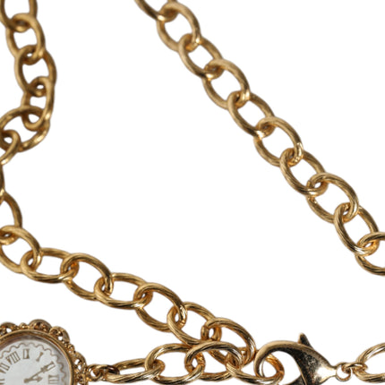 Gold Chain Brass Crystal Clock Statement Necklace