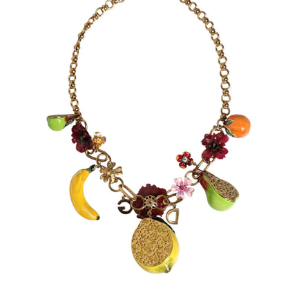 Gold Brass FRUIT Pendants Flowers Crystal Logo Necklace