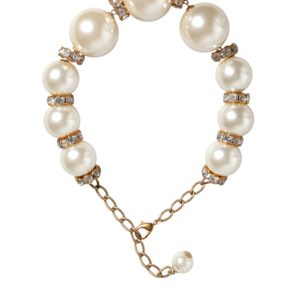 White Maxi Faux Pearl Beads Crystals Gold Chain Necklace