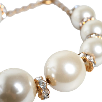 White Maxi Faux Pearl Beads Crystals Gold Chain Necklace