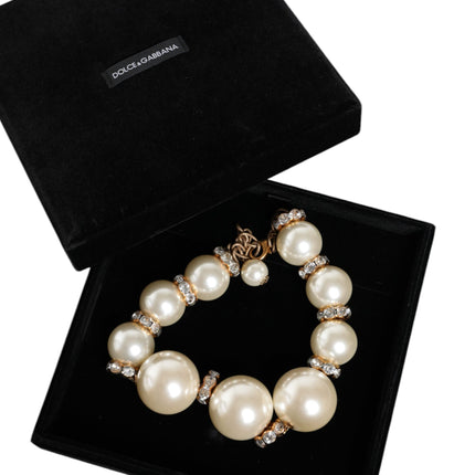 White Maxi Faux Pearl Beads Crystals Gold Chain Necklace