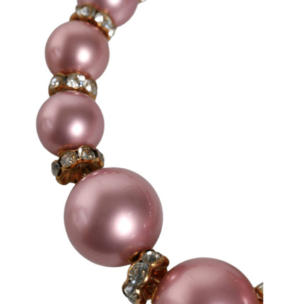 Pink Maxi Faux Pearl Beads Crystals Gold Chain Necklace