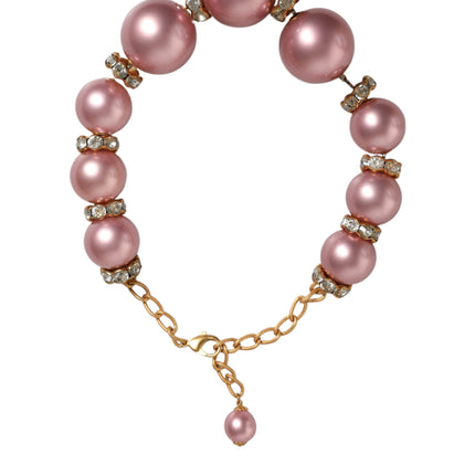 Pink Maxi Faux Pearl Beads Crystals Gold Chain Necklace