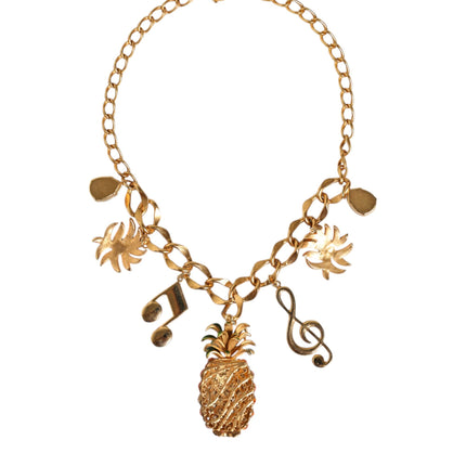 Gold Tone Brass Chain Pineapple Crystal Musical Necklace