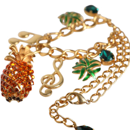 Gold Tone Brass Chain Pineapple Crystal Musical Necklace