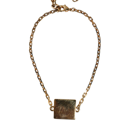 Gold Brass Chain Logo Sicily Pendant Necklace