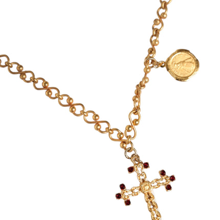 Gold Tone Brass Chain Religious Cross Pendant Necklace