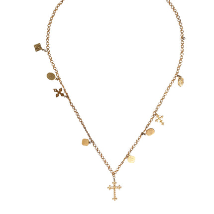 Gold Tone Brass Chain Religious Cross Pendant Necklace