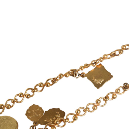 Gold Tone Brass Chain Religious Cross Pendant Necklace