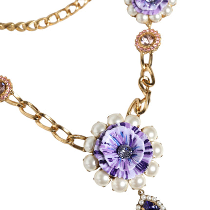 Gold Tone Floral Crystals Embellished Layered Necklace