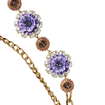 Gold Tone Floral Crystals Embellished Layered Necklace