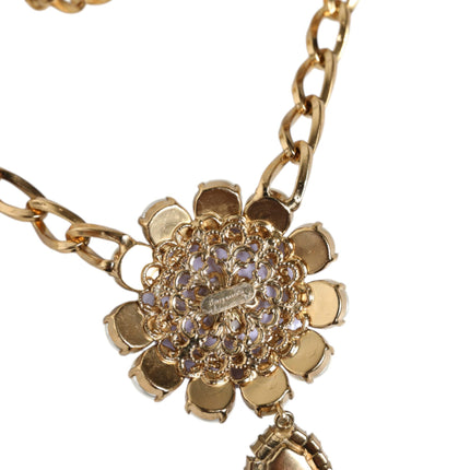 Gold Tone Floral Crystals Embellished Layered Necklace