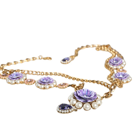 Gold Tone Floral Crystals Embellished Layered Necklace