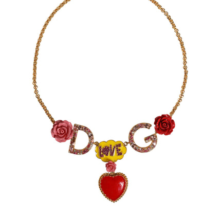 Gold Chain DG Logo Rose Love Crystal Charm Necklace