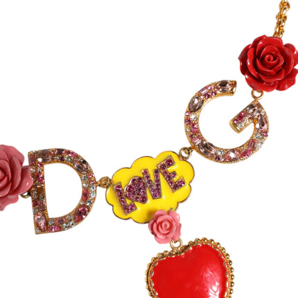 Gold Chain DG Logo Rose Love Crystal Charm Necklace