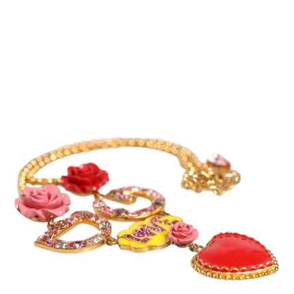 Gold Chain DG Logo Rose Love Crystal Charm Necklace