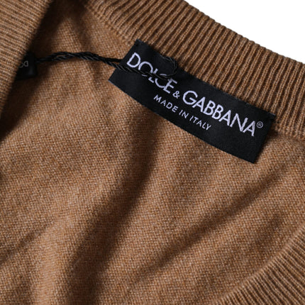 Brown Cashmere Knit V-neck Pullover Sweater