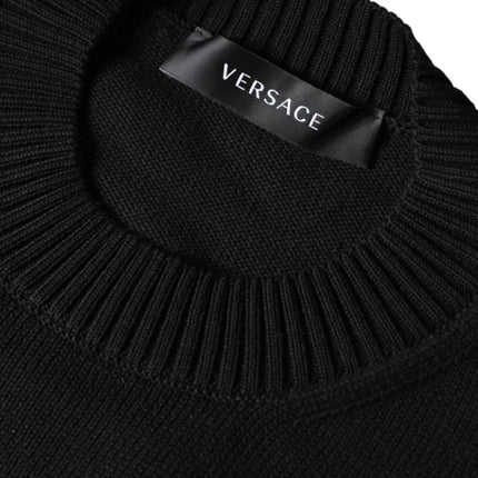 Black Medusa Embroidery Crew Neck Pullover Sweater