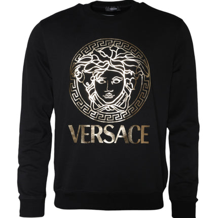 Black Medusa Fleece Cotton Crew Neck Sweatshirt Sweater