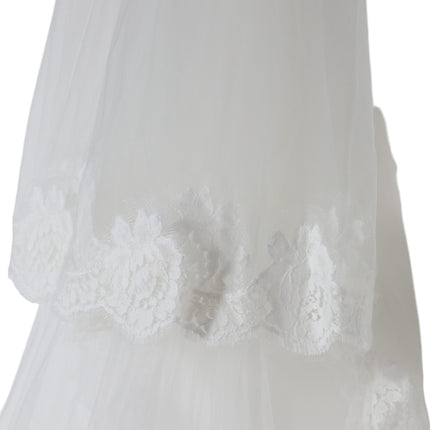 White Floral Lace Nylon Floor Length Wedding Veil