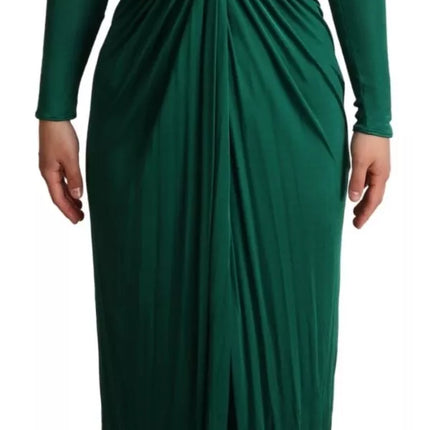 Dark Green Viscose Long Sleeve Midi Dress