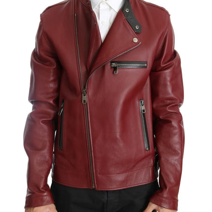 Veste de moto de motard en cuir rouge rayonnant