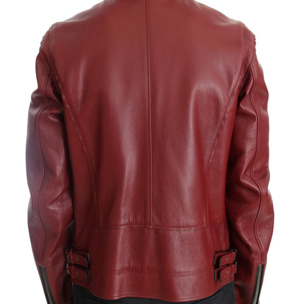 Veste de moto de motard en cuir rouge rayonnant