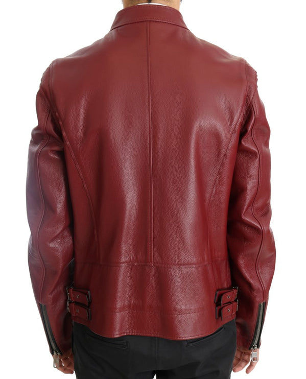 Veste de moto de motard en cuir rouge rayonnant