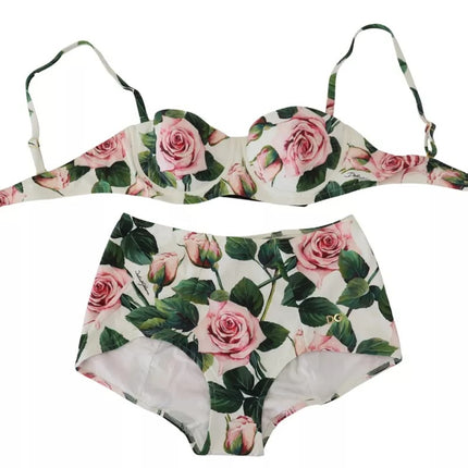 White Floral 2 Pc Bikini Top Bottom Beachwear Swimwear