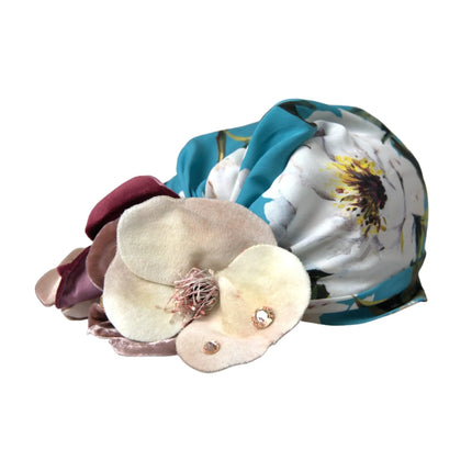 Blue Floral Motif Tulban Head Hat Women