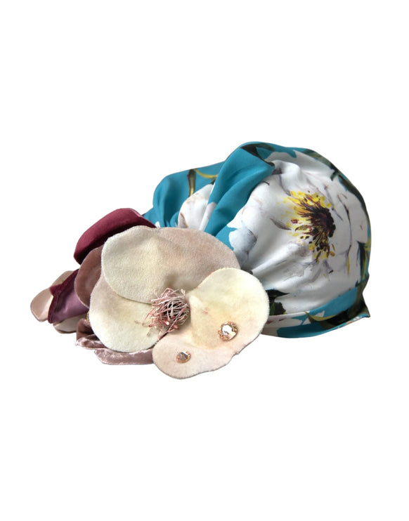 Blue Floral Motif Tulban Head Hat Women