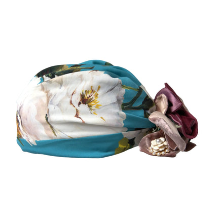 Blue Floral Motif Tulban Head Hat Women