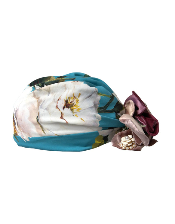 Blue Floral Motif Tulban Head Hat Women