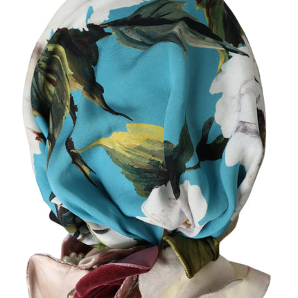 Blue Floral Motif Tulban Head Hat Women