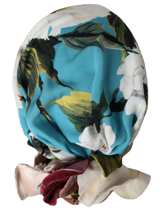 Blue Floral Motif Tulban Head Hat Women