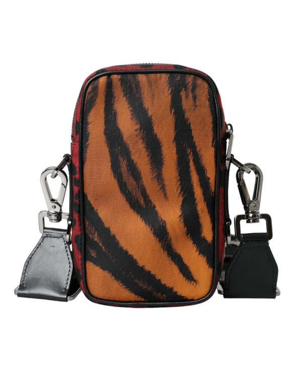 Multicolor tijgerprint nylon logo cross -body tas