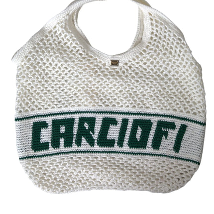 Sac d'achat de logo en coton tricoté vert blanc Sac shopping