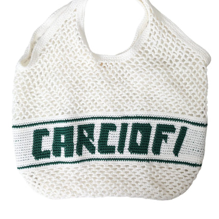 Sac d'achat de logo en coton tricoté vert blanc Sac shopping