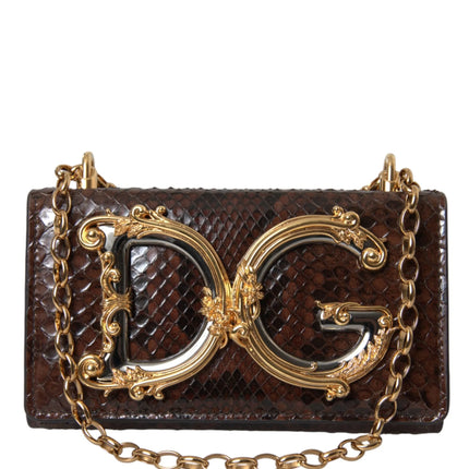 Brown Python Leather DG Girls Crossbody Phone Sac