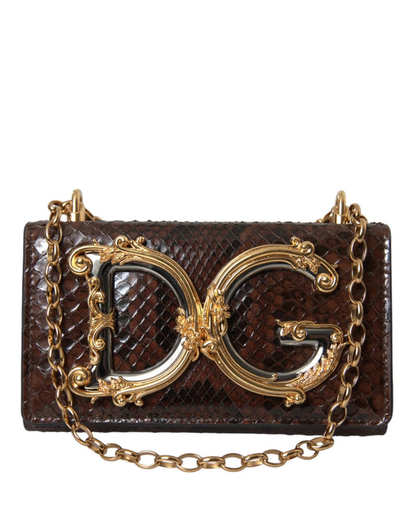 Brown Python Leather DG Girls Crossbody Phone Sac