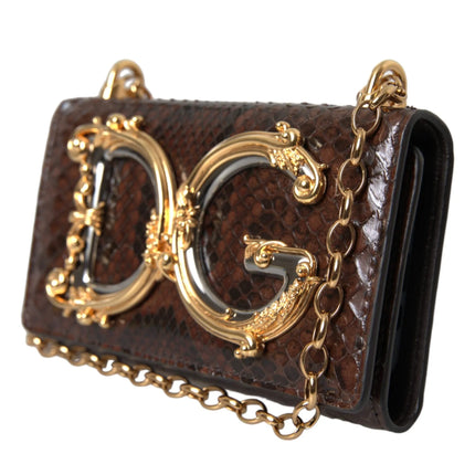 Brown Python Leather DG Girls Crossbody Phone Sac