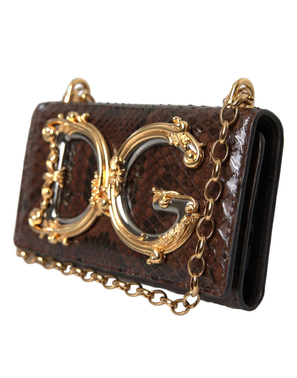 Brown Python Leather DG Girls Crossbody Phone Sac