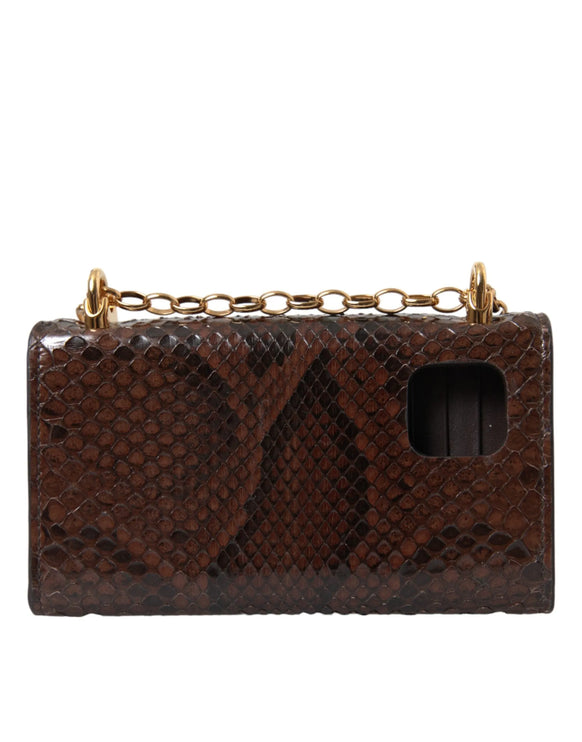 Brown Python Leather DG Girls Crossbody Phone Sac